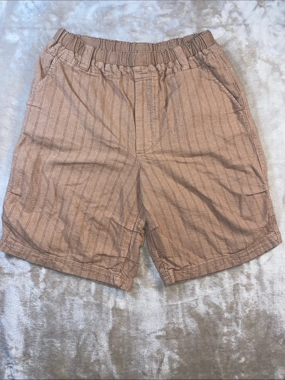 Free People Men's Striped Elastic-Waist Shorts — Rust Brown
